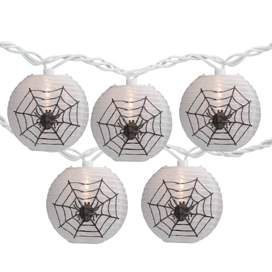 10ct. Black Spider in Web Paper Lantern Halloween Lights